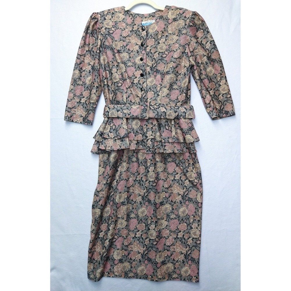 VTG 80's Just Ducky Peplum Floral Dress Size 12 Secretary Cottagecore Grammacore